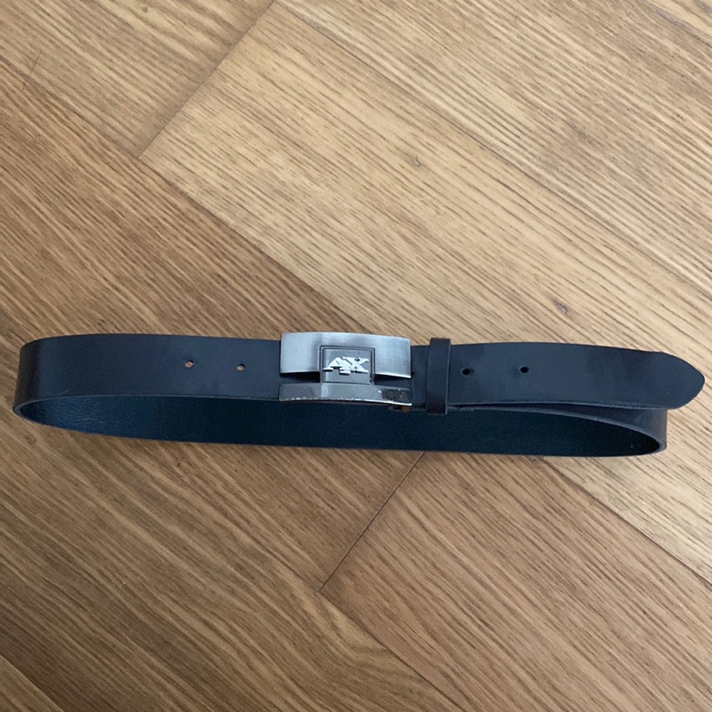 AX Armani Exchange Boy Leather Black Belt Silver Logo Size 28